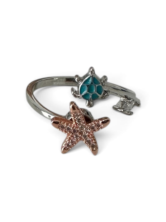 Adjustable Starfish & Turtle Fidget Ring